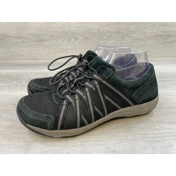 Dansko Women's Sneaker Black Leather 7 Fabric Walking Casual Comfort Lace Up - Picture 4 of 12